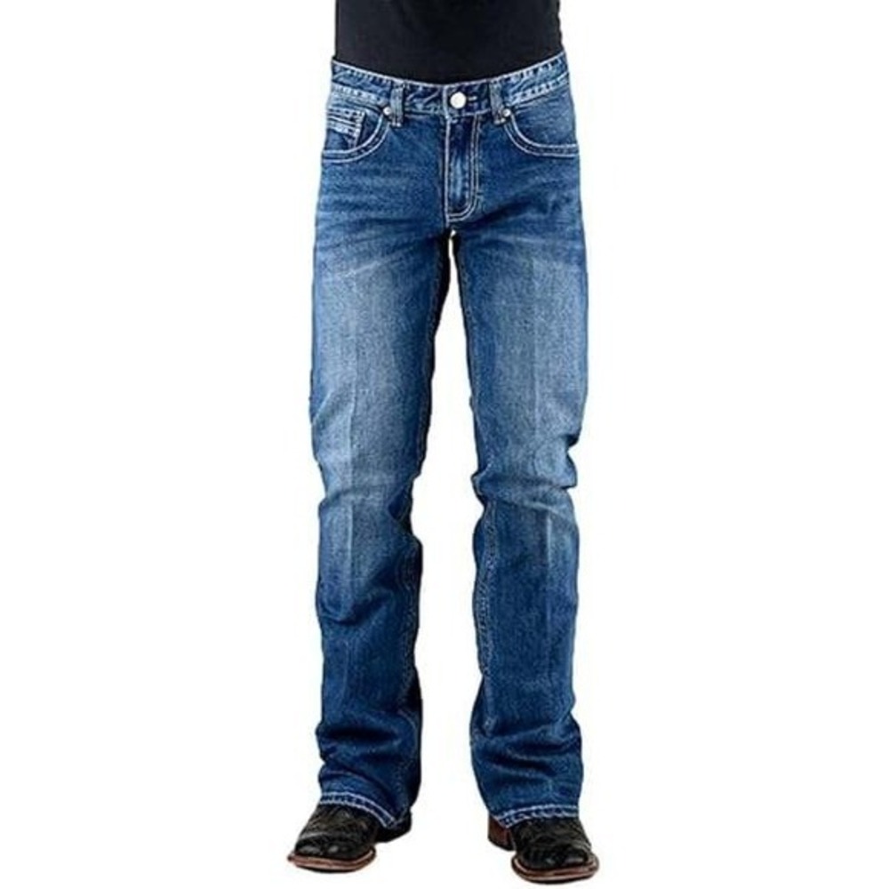 Tin Haul Men's Regular Joe Western Jeans 33 L Embroidered Pocket Medium Wash